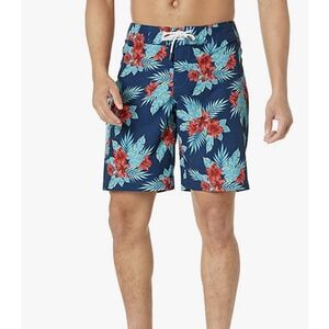 Goodthreads Mens Navy Blue Floral Print Swim Board Shorts Sz 31 Knee Length